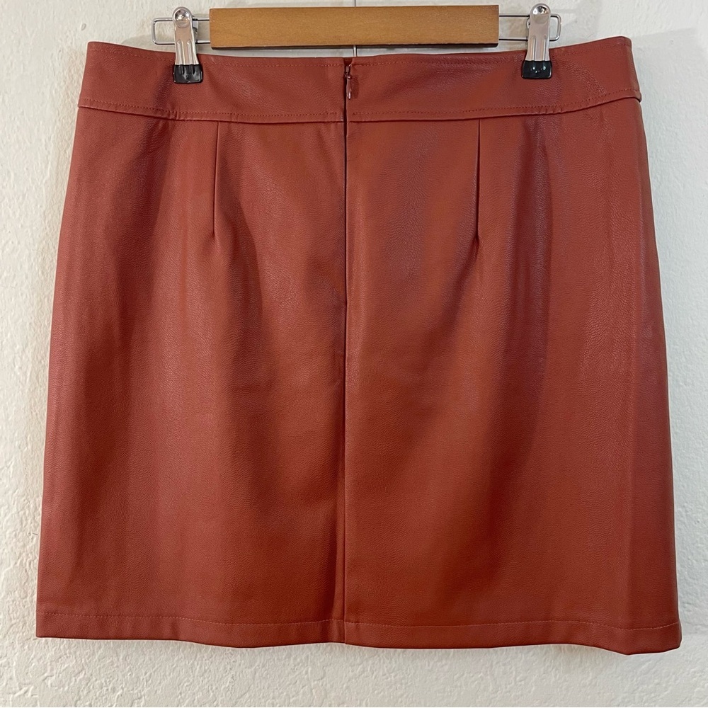 Loft Faux Leather Brown Rust Mini Skirt Women 12 Lined Pockets Office Career - Picture 3 of 9